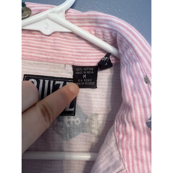 Vintage Quizz New York Pink Striped Nautical Teddy Bear Tank Top Button Up Sz M - Picture 5 of 9